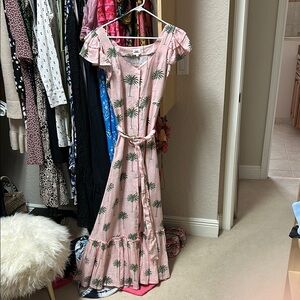 Place Nationale Pink Linen Palm Tree Dress